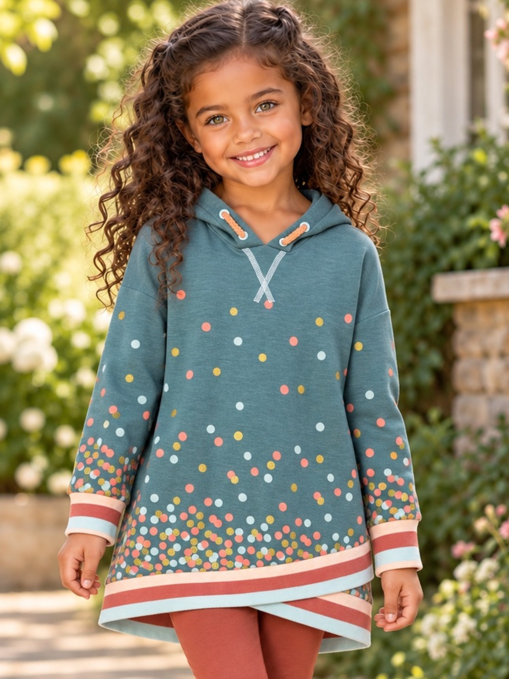 Matilda Jane Wonderment Secret Keeper Hoodie Girls Size 8 Teal Confetti Tunic